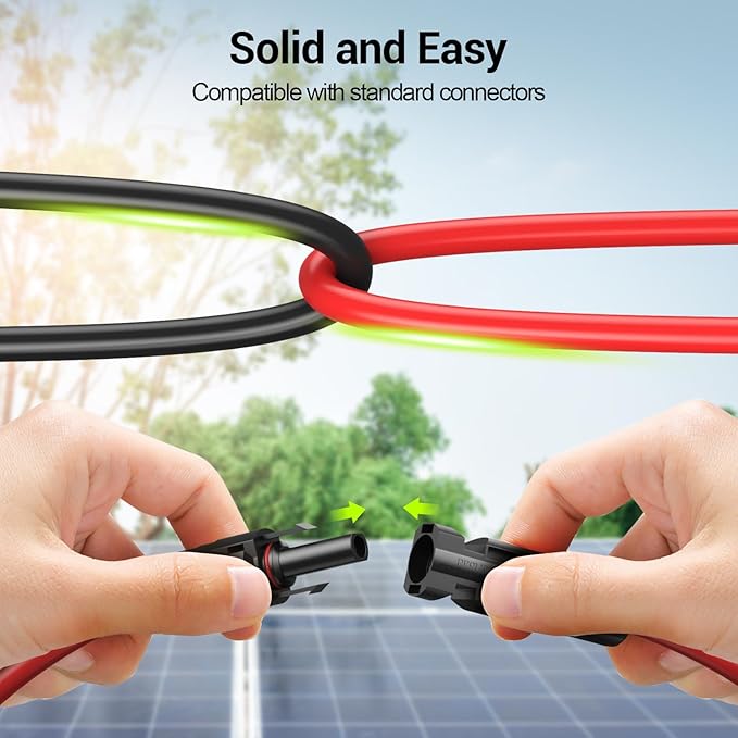 50Feet 10AWG Solar Extension Cable, 10 Gauge Solar Panel Cable with Female and Male Connectors for Outdoor RV, Off-Grid Photovoltaic Systems(Black+Red)