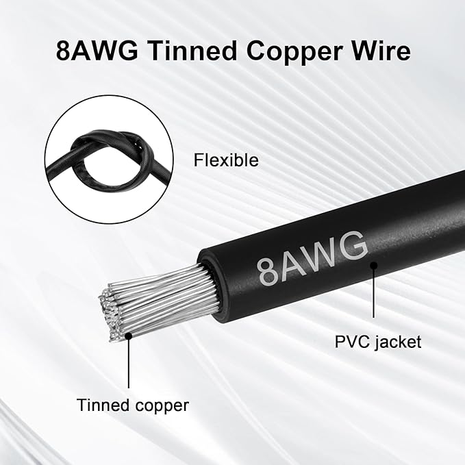 XRDS -RF 8AWG Battery Quick Connect Cable 8 FT, 50 Amp Anderson-Style Connector to O-Ring Terminal, for Solar, RV, EV, and Backup Power Systems