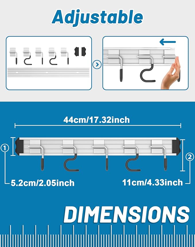 Mop and Broom Holder Wall Mount Garden Tool Rack Organizer, Modern Style,Movable Aluminum Alloy Wall Mounted Hook 4 Pack,Storage Gift for Bathroom,Closet,Laundry Room,Garage,Tool Room(Black)