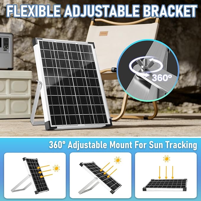 20W 12V/24V Solar Panel Kit, Monocrystalline Solar Battery Trickle Charger Maintainer +10A PWM Charge Controller + Adjustable Mount Bracket for Car, RV, Boat, Motorcycle, Off-Grid System