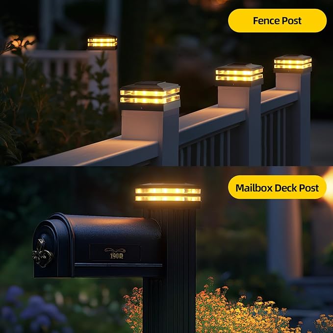 EXCMARK 2 Pack 4x4 Solar Post Cap Lights Outdoor Waterproof Fence Deck Post Lights with High-Brightness LEDs, Dual Light Modes Warm White & Cool White.