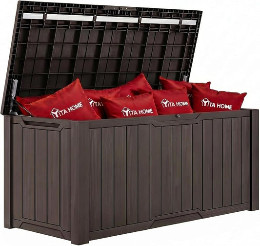 YITAHOME 240 Gallon Extra Large Outdoor Storage Deck Box, XXL Waterproof Resin Patio Storage w/Lockable Lid for Outdoor Cushions, Garden Tools and Sports/Pools Equipment, Dark Brown