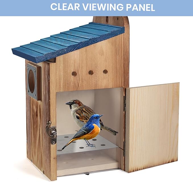 Blue Bird Houses for Outside with Gift Box - Durable Birdhouses for Outdoors with Clear View Panel & Predator Guard for Bluebird Wren Swallow Finch Chickadee Cardinal