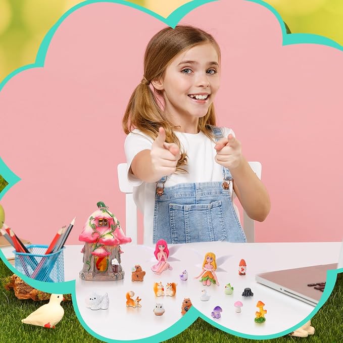 75 Pcs Fairy Garden House Resin Kit Glowing Tree House Miniature Garden Fairy Animals Decor Mini Landscape Ornaments
