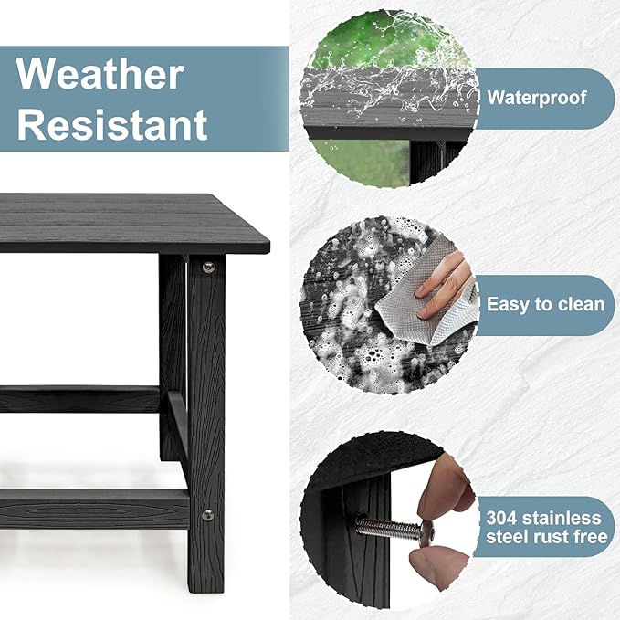 Meluvici Outdoor Side Table, HDPS Single Adirondack Side Table Weather Resistant, Outside Table for Adirondack Chair, Outside End Table for Patio, Pool, Deck, Porch, Patio or Indoor Use, Black