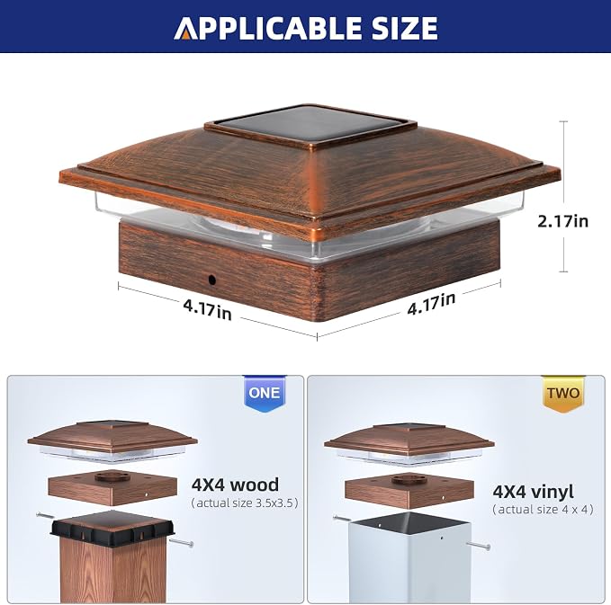 APONUO 16 Pack Fence Post Solar Lights, 2 Modes(Warm/Cool Light) Outdoor Waterproof 4x4 Post Solar Lights, Solar Powered Garden, Patio, Deck Decor for 4x4 Wood & Vinyl Posts, Copper