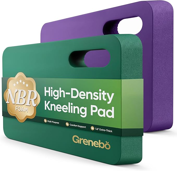 Grenebo 2pcs High-Density NBR Foam Garden Kneeling Pad, 1.6" Extra Thick Gardening Pads for Kneeling, Ultra Soft Kneeling Pads for Gardening, Work, Exercise, Bathing Baby, 17.3×11×1.6 in, Green Purple