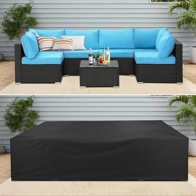 AKEfit Patio Furniture Covers,500D Heavy Duty Waterproof for Outdoor Square and Retangle Patio Table and Chair Covers,Black-110"L x 84"W x 28"H