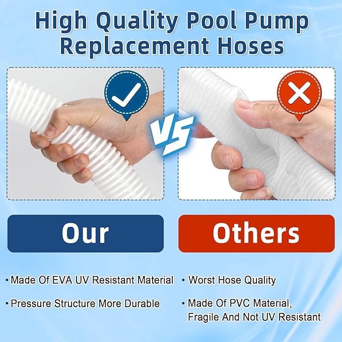 2 Pack 1 1/2 Pool Hose for Above Ground Pool 6ft Pump Replacement Hoses 1.5" EVA Heavy Duty Swimming Pool Hose for Above Ground, Filter Pumps, Saltwater Systems and Sand Filters (White)