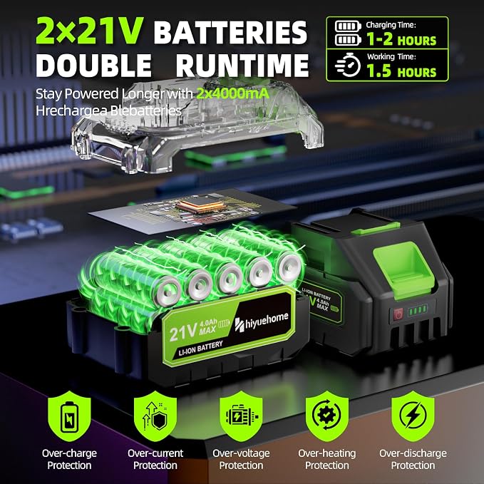 21V Cordless Pole Saw, 4-in-1 180° Rotatable Electric Tree Trimmer with 6/8 Inch Guide Bars,4000mAh Battery & Fast Charger, Telescopic Pole, Brushless Motor for Garden/Farm/Camping