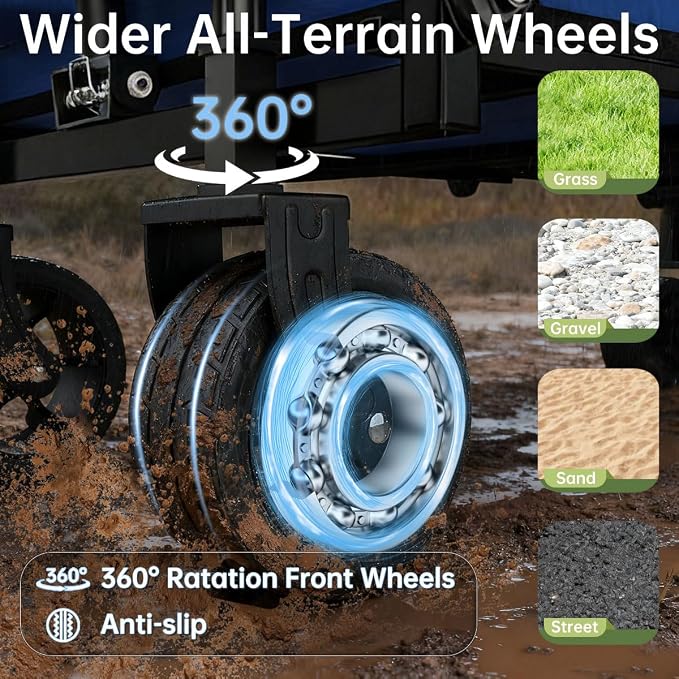 Extra Long Collapsible Wagon Cart, 480LBS Heavy Duty Utility Wagons with All-Terrain Wheels, Foldable Grocery Carts for Gardening, Shopping, Beach, Camping, Royal Blue
