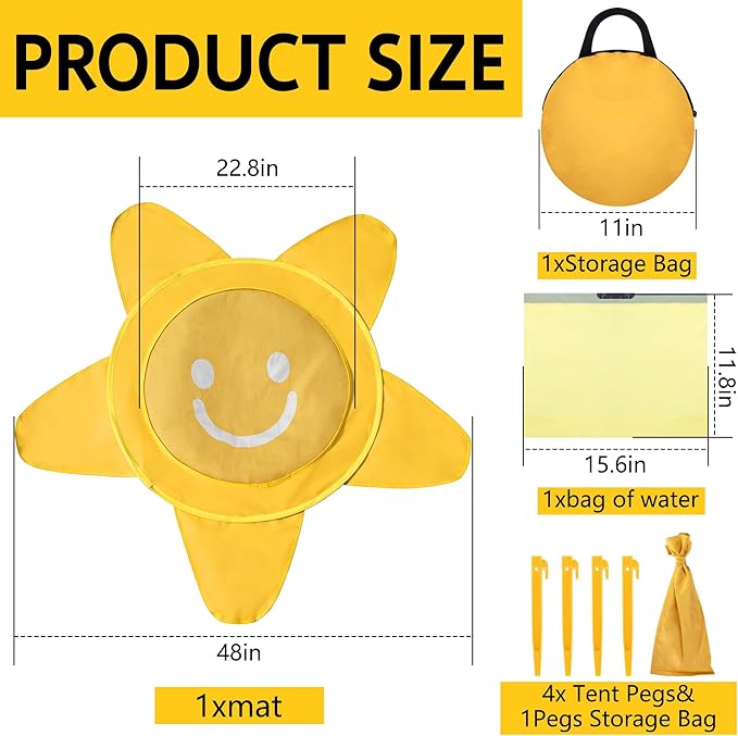 RunNico Pop Up Beach Pool, Portable Toddler Beach Pit with Water Bag and Storage Bag, Cute Shape Beach Pool Puddle for Outdoor Summer Beach Camping Traveling Vacation (Starfish)