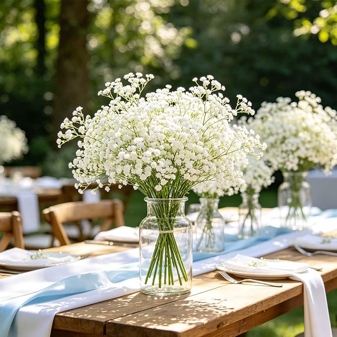 Yastouay Babys Breath Artificial Flowers, 30Pcs Fake White Babys Breath Flowers Artificial Bulk, Real Touch Faux Babies Breath Gypsophila Bouquet for Wedding Floral Arrangement Party Decor