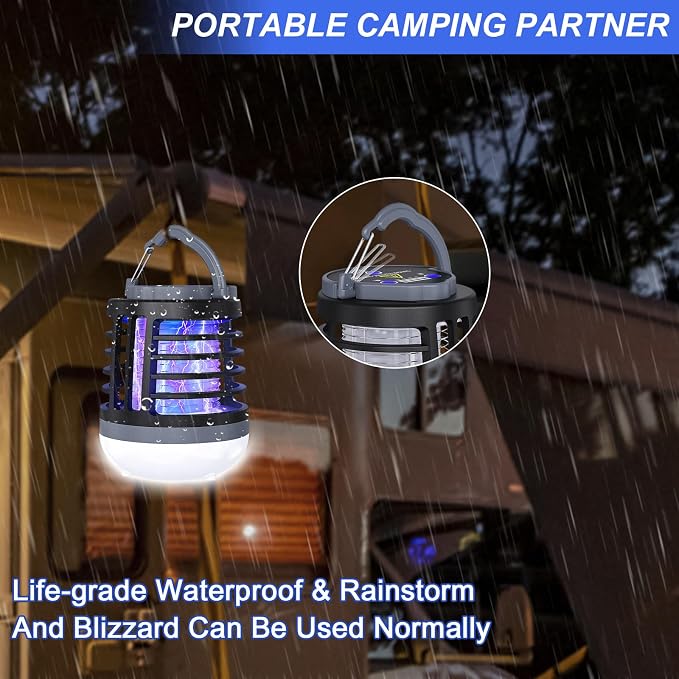 3 in 1 Indoor Bug Outdoor Mosquito Zappers, USB Rechargeable Mosquito Killer Portable Waterproof, LED Lantern Fly Zappers Camp Light Emergency Light for Home, Backyard, Camping Patio - 2 Pack