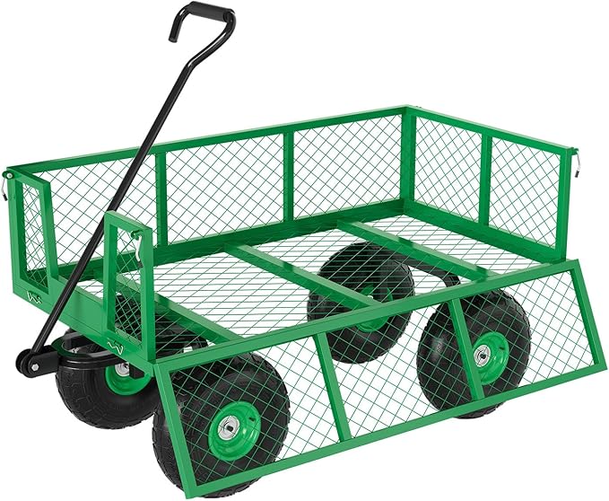 GarveeLife Heavy Duty Steel Garden Cart 500 LBS Capacity 3 in 1 Pullable Garden Wagon with 10 in Wheels for Gardening Soil, Tools, and Plant Transport