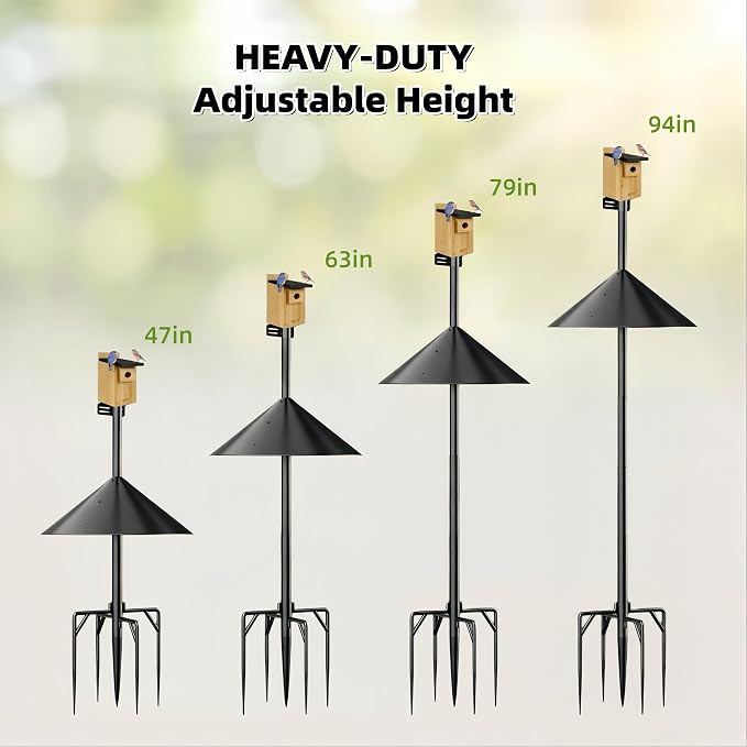 NSYOOMH Dia 1 Inch Bird Feeder Pole with 19" Proof Squirrel Baffle, Heavy Duty Metal, Bird House Pole Compatible Mount for Smart Camera Birdfeeder, Outdoor Feeding Station Stand Kit - 94"