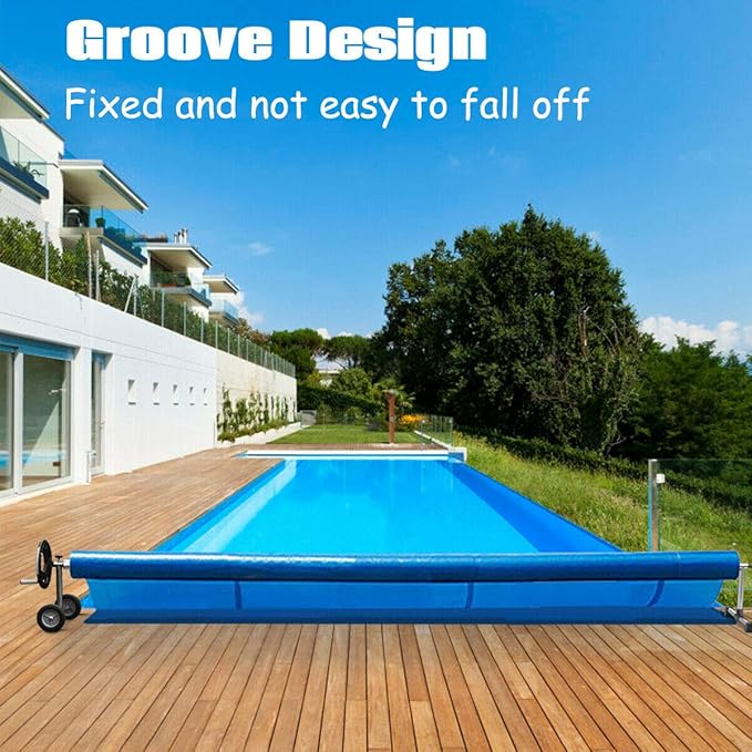 Aluminum Solar Swimming Inground Pool Cover Reel Set (14FT, Blue)