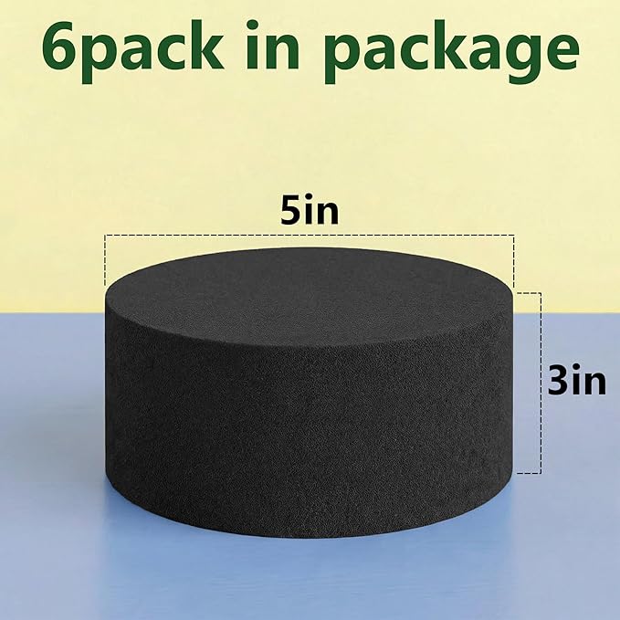 Reusable Floral Foam Round Blocks,Black Flower Foam Round for Artificial & Dried Flowers, Dry Floral Foams Styrofoam for Artificial Flowers (6 Pack, 5")