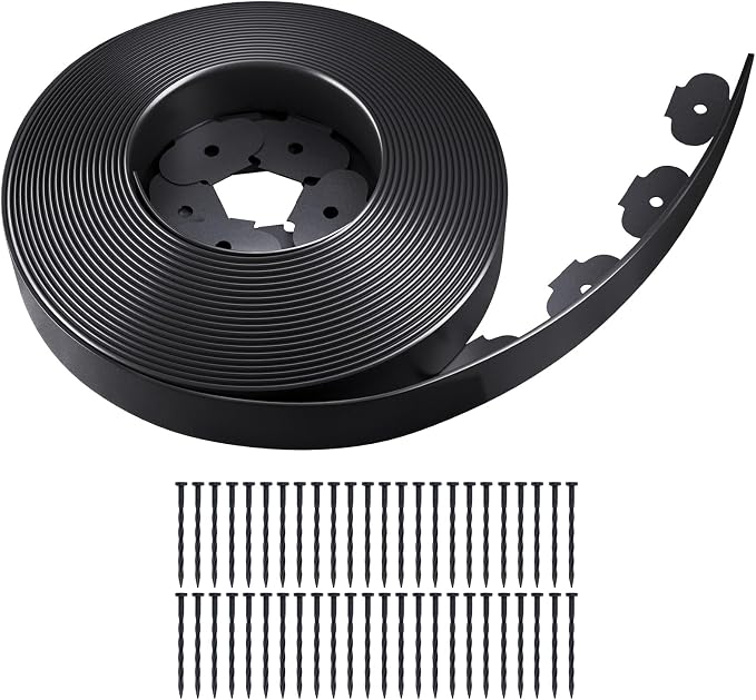 Garden Edging Border, 50FT 2-Inch Flexible Landscape Edging with 48 Stakes, Tool-Free Plastic Lawn Border for Flower Bed Edging Borders, Yard & Landscaping Projects