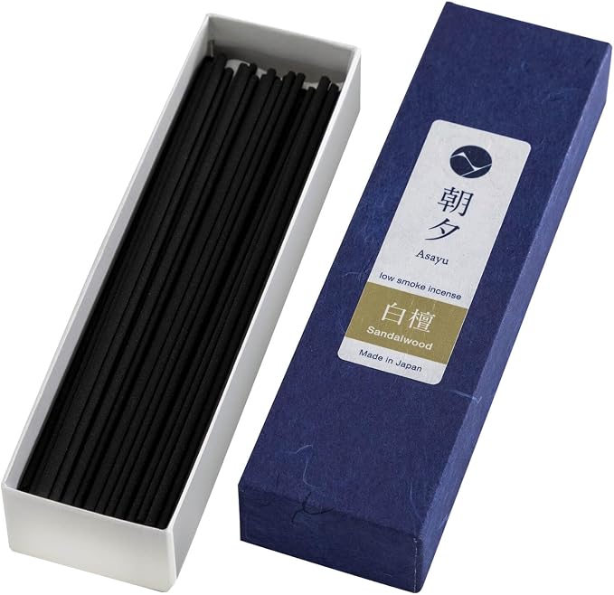 Asayu Japan Sandalwood Incense Sticks - Low Smoke Japanese Incense, 20g (35-40 Sticks), Made in Japan, Smokeless for Less Irritation and Non-Toxic, for Meditation, Relaxation & Home Fragrance