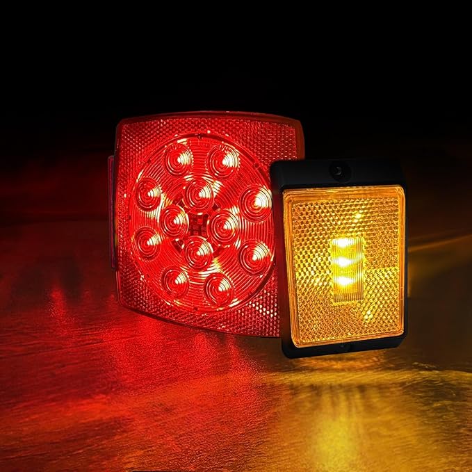 fouwick LED trailer lights Kit, 12V Submersible Tail Marker Lights Wiring Lamp Harness for Boat Car Truck RV Utility snowmobile turn signal license plate stop reverse Trailer Accessories