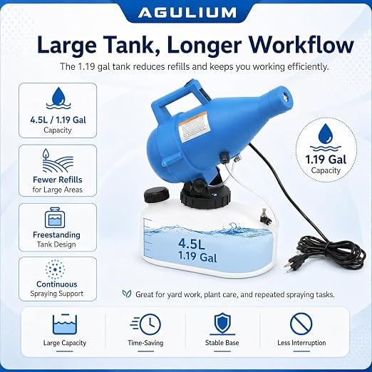4.5L/1.2Gal Electric ULV Fogger Sprayer Machine, 1200W Portable Cold Fogger Machine, 32ft Spraying Distance, Adjustable Flow Rate, Electric Sprayer for Home School Hotel Garden Yard Lawn