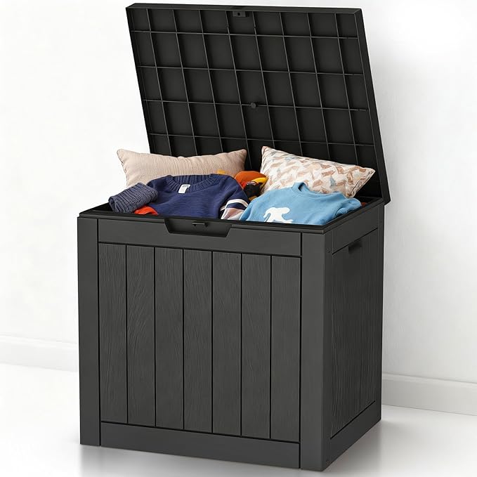 Zapdos Outdoor Storage Box, 31 Gallon Deck Box Indoor and Outdoor Use, Waterproof Resin Storage Bin for Patio Cushions Gardening Tools Package Delivery, Lockable, UV Resistant, Black