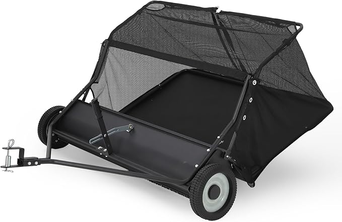 Garvee 48" Lawn Sweeper Tow Behind, Pull Behind Yard Sweeper, 26 Cu. Ft Large Hopper Leaf & Grass Collector, Heavy Duty Garden Sweeper with Adjustable Sweeping Height for Yard, Lawn, Farm