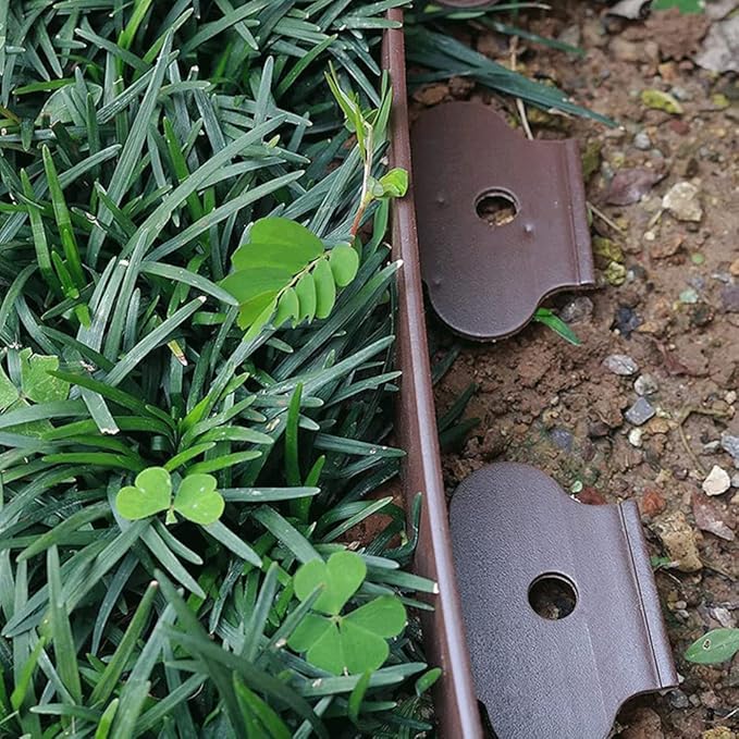Flexible Garden Edging Borders 66FT,Landscape Edging Brown [Extra Tall 4IN High] with 100pcs Stakes,Garden Border Lawn Edging Mini Plastic Fence-Brown