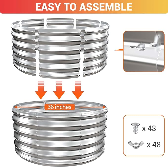 32 Inch Heavy-Duty Fire Pit Ring for Outside, 17" Deep Wood Burning Fire Pit Insert for Lasting Backyard Bonfires, High Heat Resistant Galvanized Steel Firepit for Patio, Camping & Outdoor Fireplace
