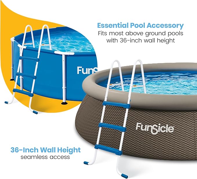 Funsicle 36" SureStep Pool Ladder, for Above Ground Swimming Pools, Blue & White