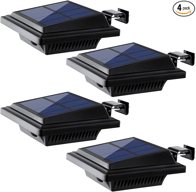 Outdoor Solar Gutter Lights, 40 LED Fence Lights Solar Waterproof Security Lamps for Eaves, Garden, Landscaping (4PCS Black, Warm Light)