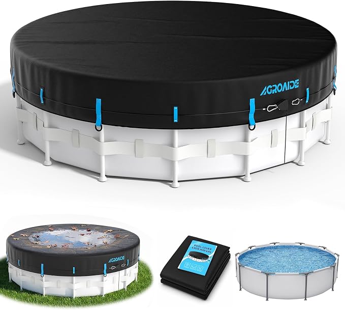 10ft Pool Cover, 3-in-1 Super Windproof System, Upgraded Seamless Side Design with Fast Ratchet Tie Downs, 420D Oxford Fabric for Above Ground Pool - All Season Use, UV & Dust Proof