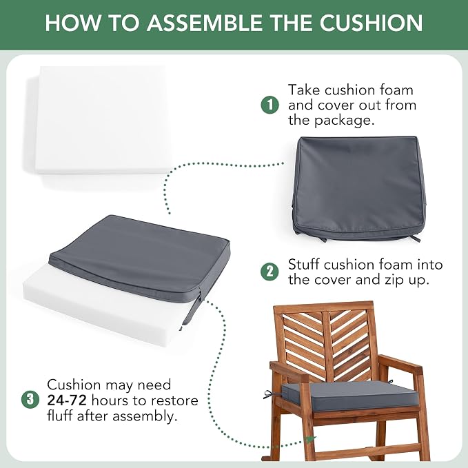 Outdoor Chair Cushions Set of 6: Waterproof & Fade Resistant Seat Cushion for Patio Furniture - 19 x 19 x 2 Inch Chair Pads with Ties and Hidden Zipper -Patio Chair Cushion Replacement, Dark Grey