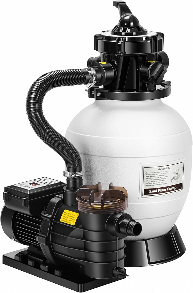 VIVOHOME Upgraded 2087 GPH Sand Filter Pump w/Timer, Fits in/Above Ground Pool Up to 10,000 Gallons, 7-Way Valve with 28.7-Pound Sand Capacity
