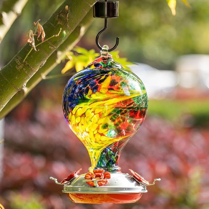 Muse Garden Gifts for Women Glass Hummingbird Feeder for Outdoors Hanging, Birthday Mother‘s Day Christmas Valentine Hummingbird Gifts for Women Mom, Ant Moat Included, 2 Pack, Fireworks and Nebula | Muse Garden Gifts for Women Glass Hummingbird Feeder...