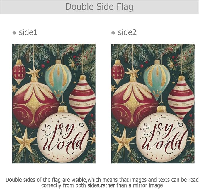 Pfrewn Christmas Winter Garden Flag 12x18 Double Sided Holly Ball Ornament Joy Small House Yard Flags Welcome Seasonal Outdoor Indoor Banner for Xmas Holiday Yard Home Decoration