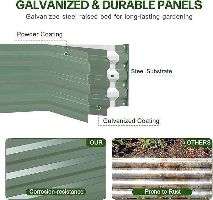 Aoodor 6 x 3 x 1 ft Outdoor Raised Garden Bed, Reinforced Galvanized Steel Planter Box for Vegetables, Fruits, Flowers, and Herbs