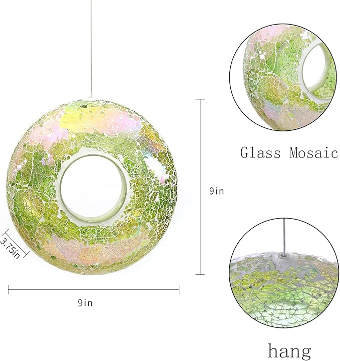 Topadorn Wild Bird Feeder Fly Through Garden Hanging Bird Feeder Mosaic Circle Squirrel Proof for Outdoor Decoration, Green