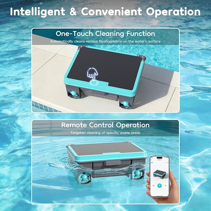 Obito H3 Solar Powered Automatic Robotic Pool Skimmer with APP Support, 24/7 Continuous Cleaning Power, Auto Edge-Docking, Dual Charging Modes, Twin Salt Chlorine Tolerant Motors, 180 μm Filtration
