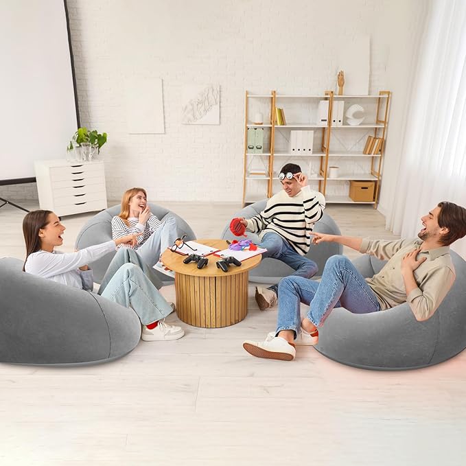 Realspring Inflatable Bean Bag Chairs Outdoor Blow up Camping Chairs Inflatable Lazy Sofa Folding Portable Bean Bag Loungers Couch for Movie Night(Dark Gray,12 Pcs)