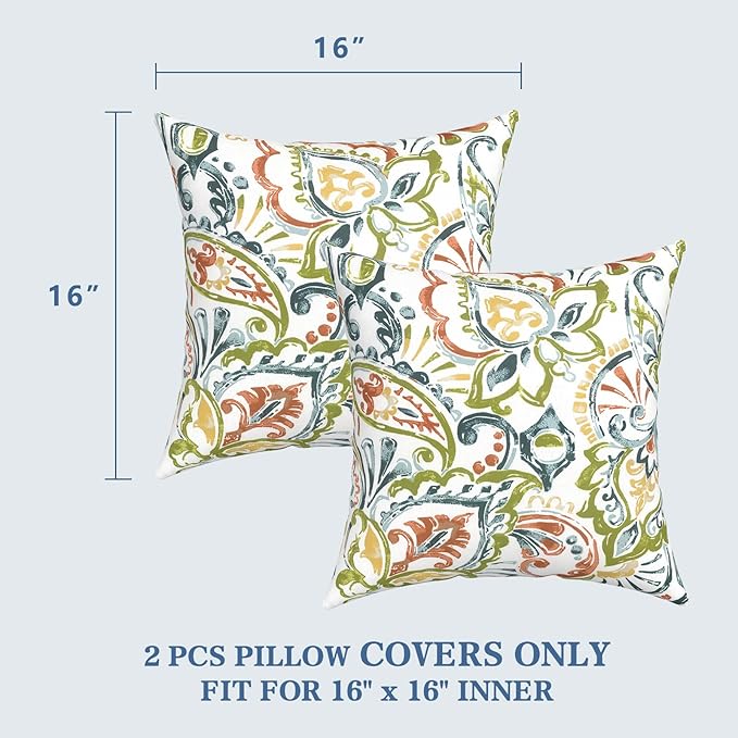 LVTXIII 2 Pack Outdoor Throw Pillow Covers for Patio Furniture, 16x16 Inch Square Pillow Case, Water-Repellent Cushion Covers for Garden, Porch, Sofa, Paisley Botanical