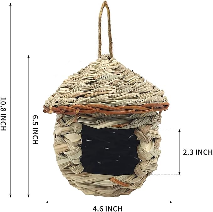 3 Pack Hummingbird House, Hand Woven Bird Nest for Outdoors Hanging, Small Grass Bird Houses for Outside, Natural Fiber Bird Hut Roosting Pocket for Finch Canary Chickadee