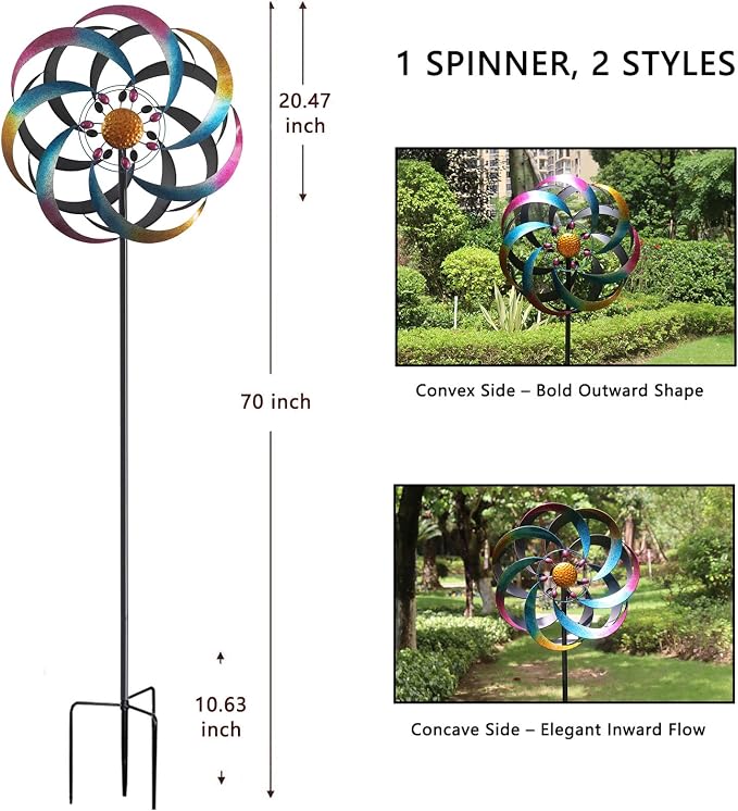 Large Wind Spinners Outdoor Colorful Metal Wind Sculptures | Kinetic Windmills, Yard and Garden Decoration, 70x20 Inches