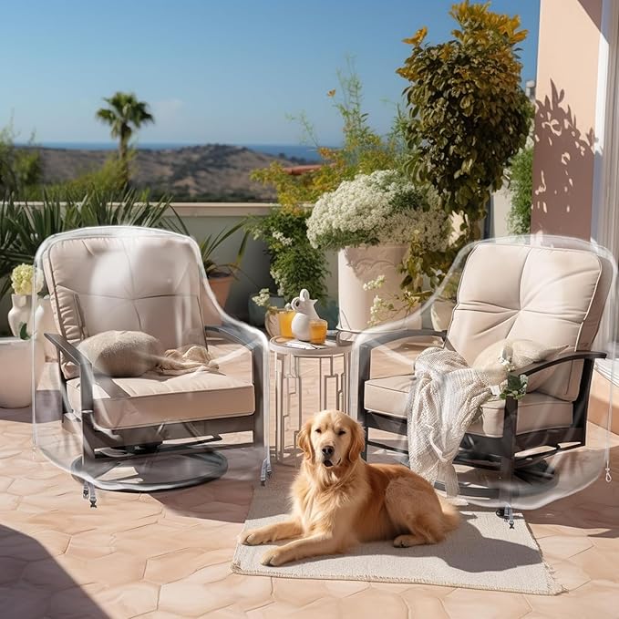 Outdoor Waterproof Swivel Lounge Chair Cover – Heavy-Duty Transparent PVC Protection (1-Pack, 30” W x 34” D x 38” H) for Pet Families Outdoor Furniture