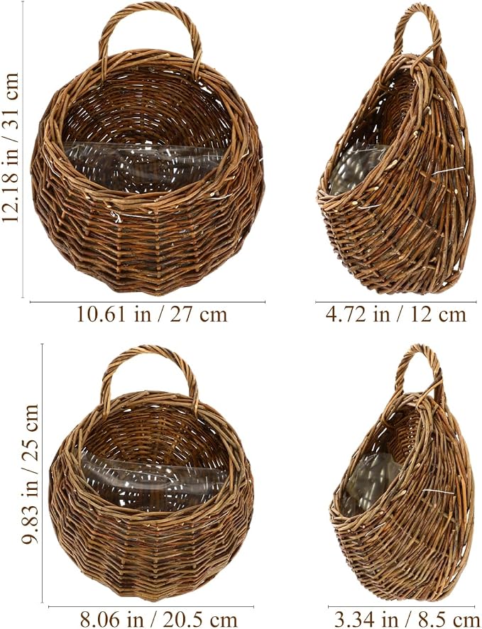 Yardwe 2Pcs Woven Hanging Basket Hanging Planter, Hanging Basket for Plant, Woven Storage Basket Hanging Flower Basket for Front Door, Home, Garden