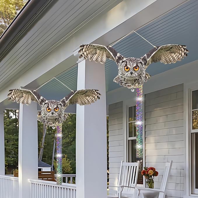 5PCS Plastic Owl to Scare Pigeon, Dual-Side Printed Fake Owl Control Device for Garden Patio Windows Farm