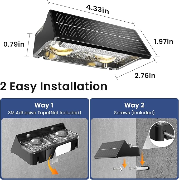 JOFIOS Solar Fence Lights Outdoor,12Pack,Warm White+RGB 9 Colors,1200mAh,Up and Down Fence Lights Solar Powered Waterproof,Solar Wall Lights for Fence,Backyard,Porch（Black）