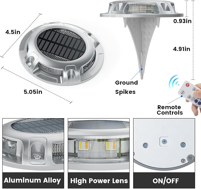 SIEDiNLAR Solar Driveway Light with Remote, 11 RGB Modes, Waterproof Outdoor Safety Light for Driveway Marker Deck Dock Walkway Pathway Step Yard Garden (4 Pack)