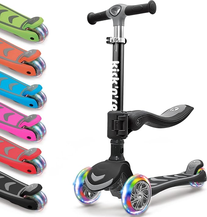 Kicknroll 3-Wheel Scooter for Kids Ages 3-12 with Light-Up Wheels, Folding Design, Adjustable Height, Extra Wide Deck (110 lbs Max)